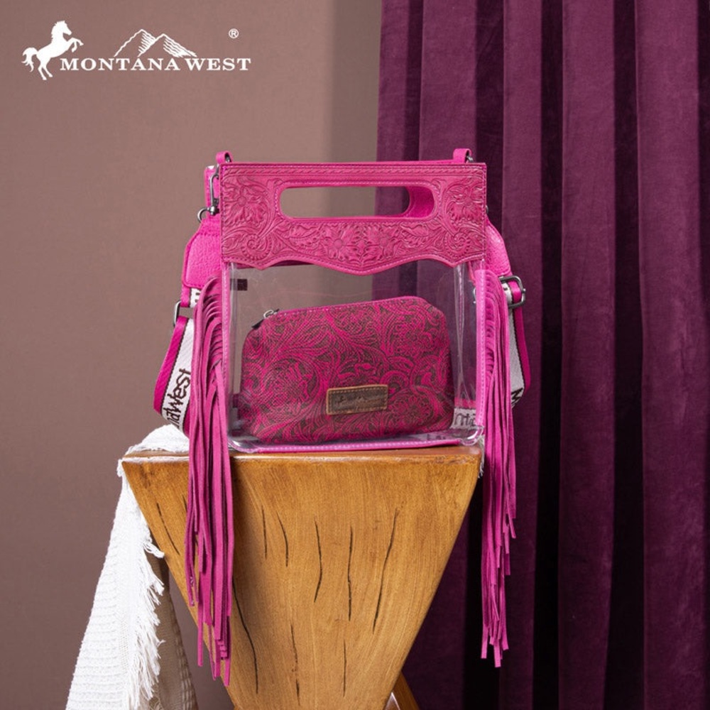 Montana West Western Fringe Stadium Clear Crossbody Bag with Detachable Pouch